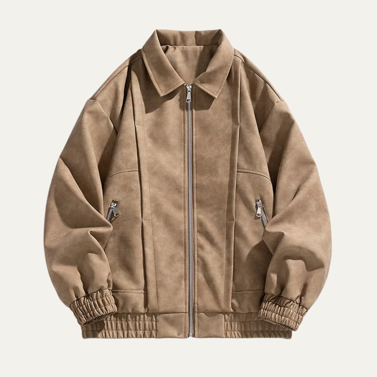 Men's Suede Bomber Jacket Lightweight Zip Up Brown