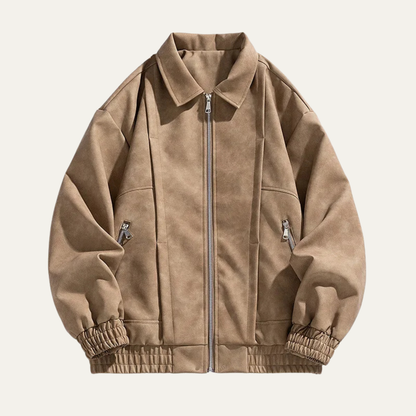 Men's Suede Bomber Jacket Lightweight Zip Up Brown