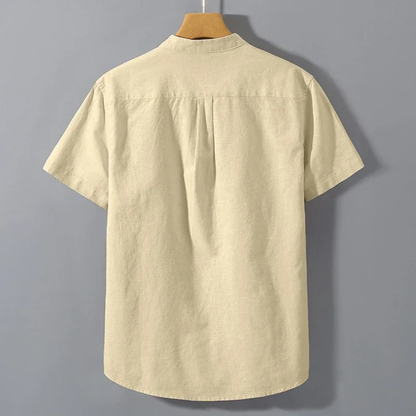 Men's Casual Henley Shirt Cotton Stand Collar Beige