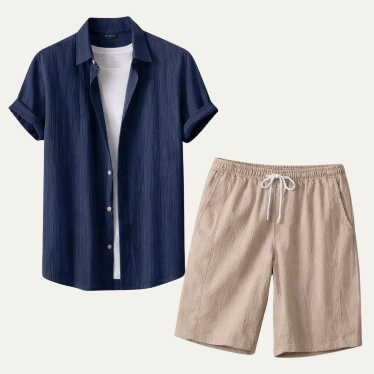 Men's Button Up Shirt And Shorts Set Cotton - VibreMode