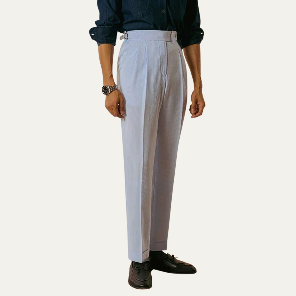 Men's Pleated Suit Pants High Waist Wool Black