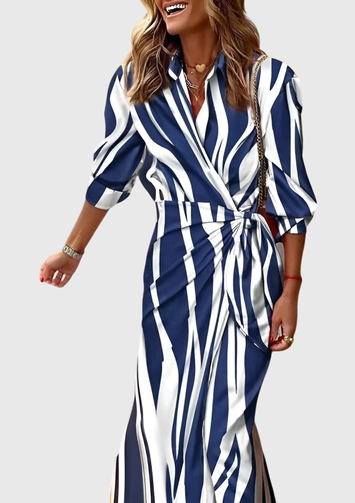 Casual Striped Midi Wrap Dress for Women