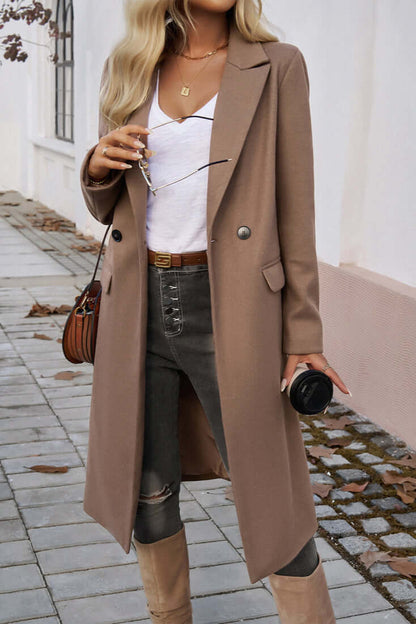 Women's Double Breasted Long Coat Warm Wool
