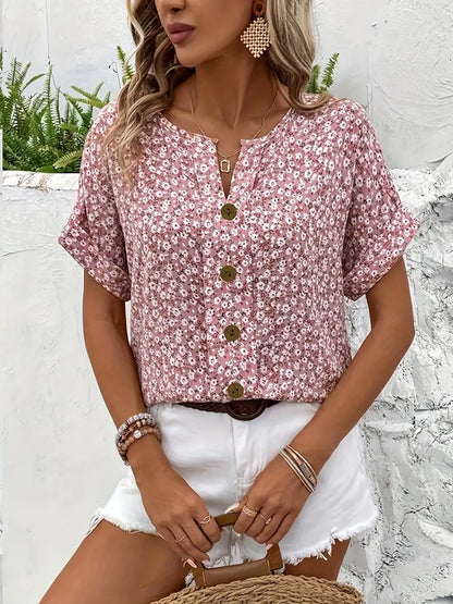 Beautiful Floral Womens Summer Blouse Top