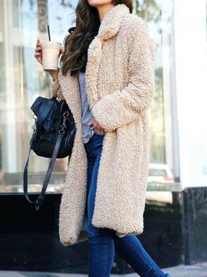 Women's Long Teddy Coat Oversized Warm Beige