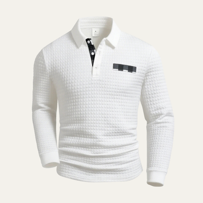 Men's Plaid Henley Sweater Textured Button Collar - VibreMode