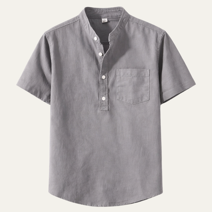 Men's Henley Shirt Stand Collar Cotton Summer White - VibreMode