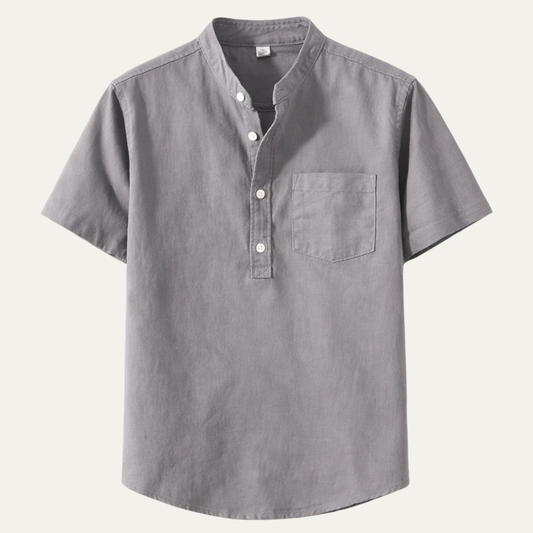 Men's Henley Shirt Stand Collar Cotton Summer White - VibreMode