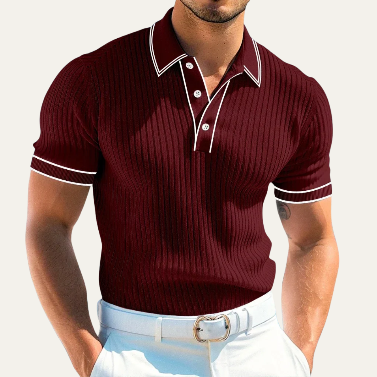 Mens Ribbed Polo Shirt Knit Business
