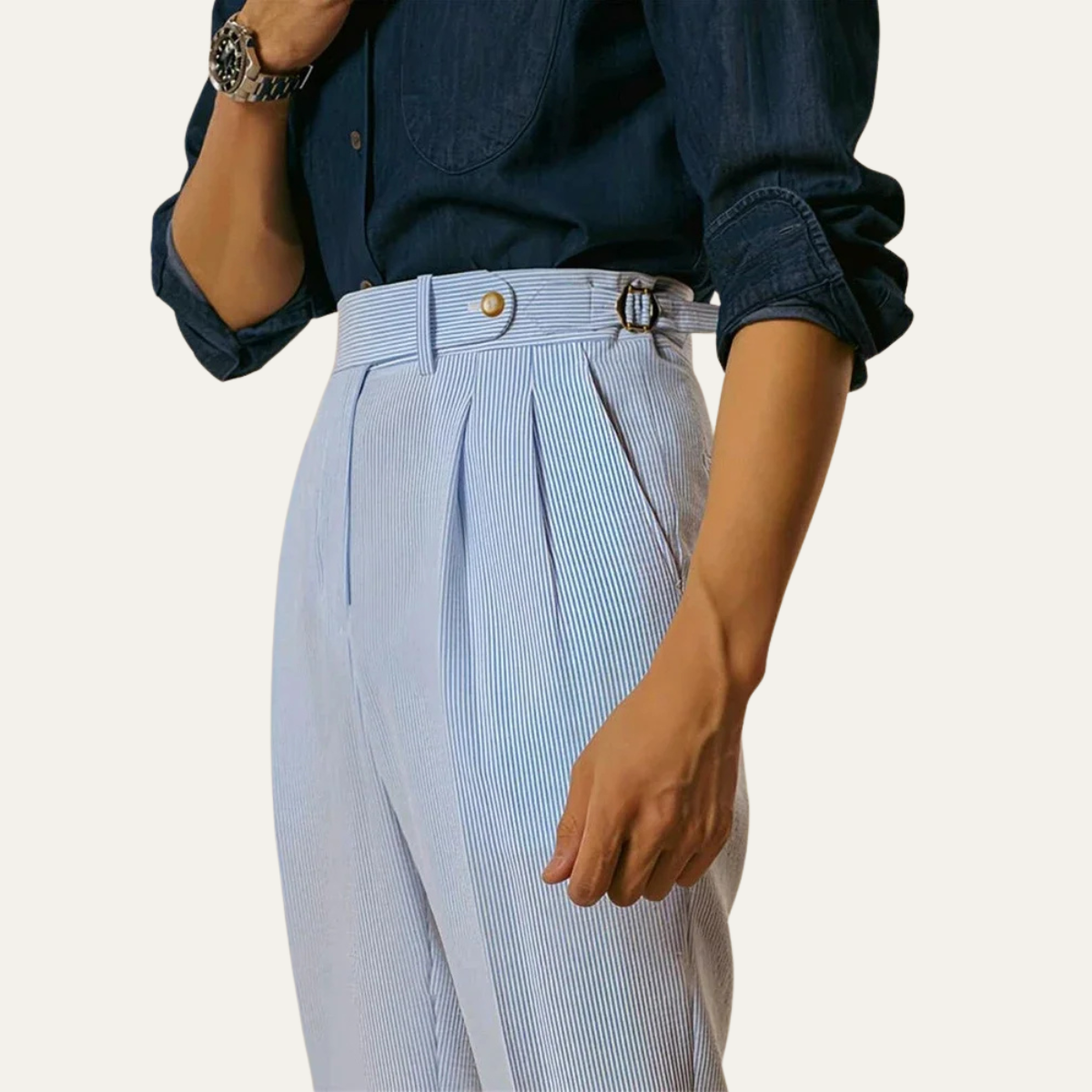 Men's Pleated Suit Pants High Waist Wool Black