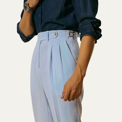 Men's Pleated Suit Pants High Waist Wool Black