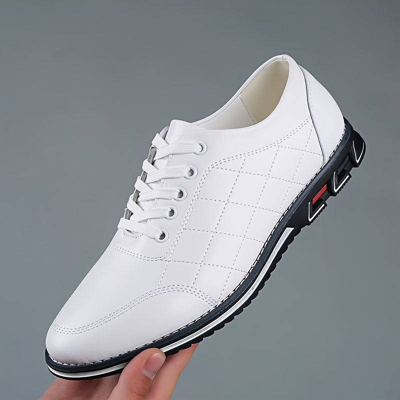 Men's Quilted Lace-Up Shoes Leather Sport Sole Comfortable Black