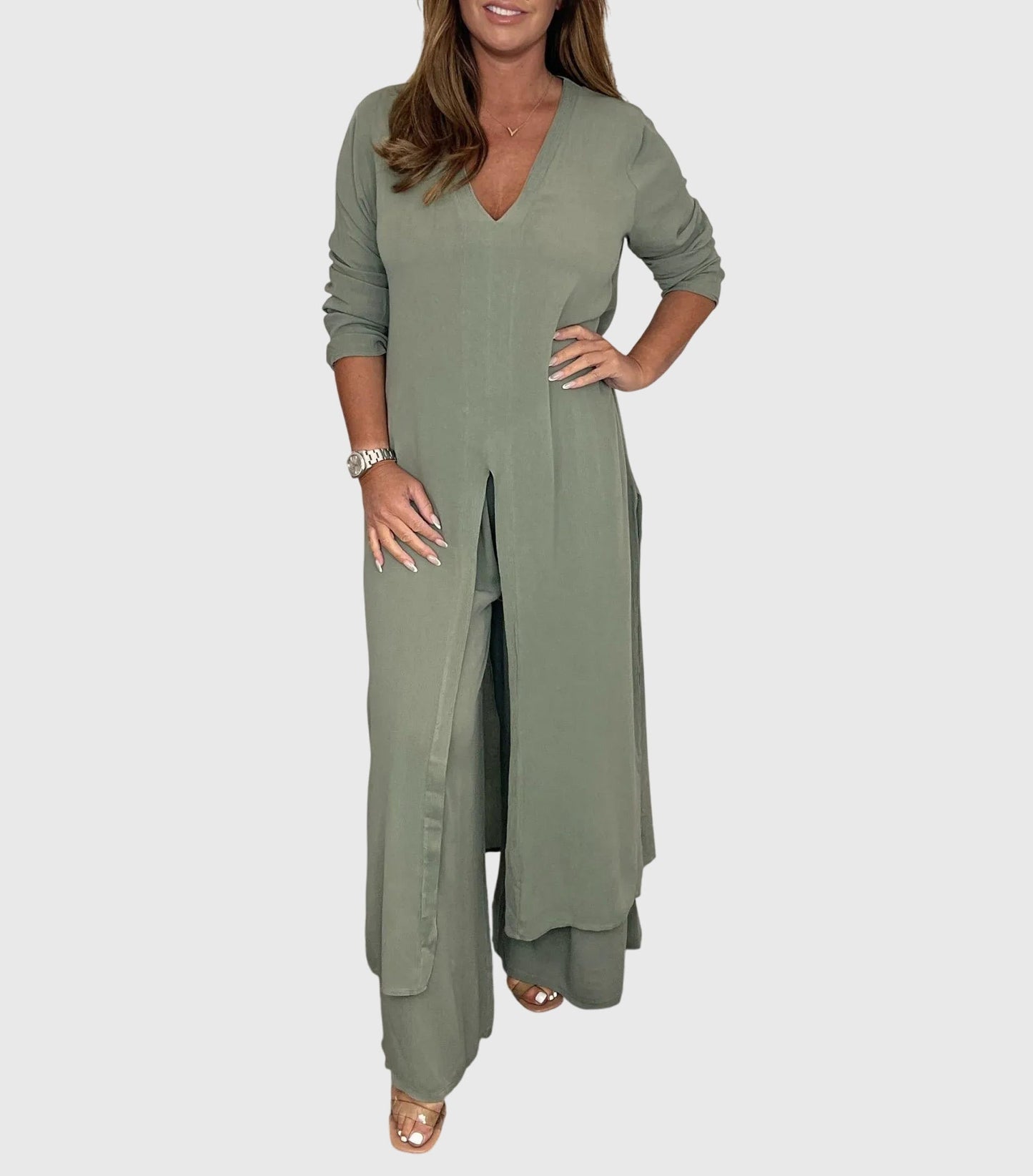 Women's Cardigan Set Wide Leg Pants Two Piece