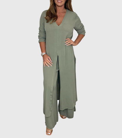 Women's Cardigan Set Wide Leg Pants Two Piece