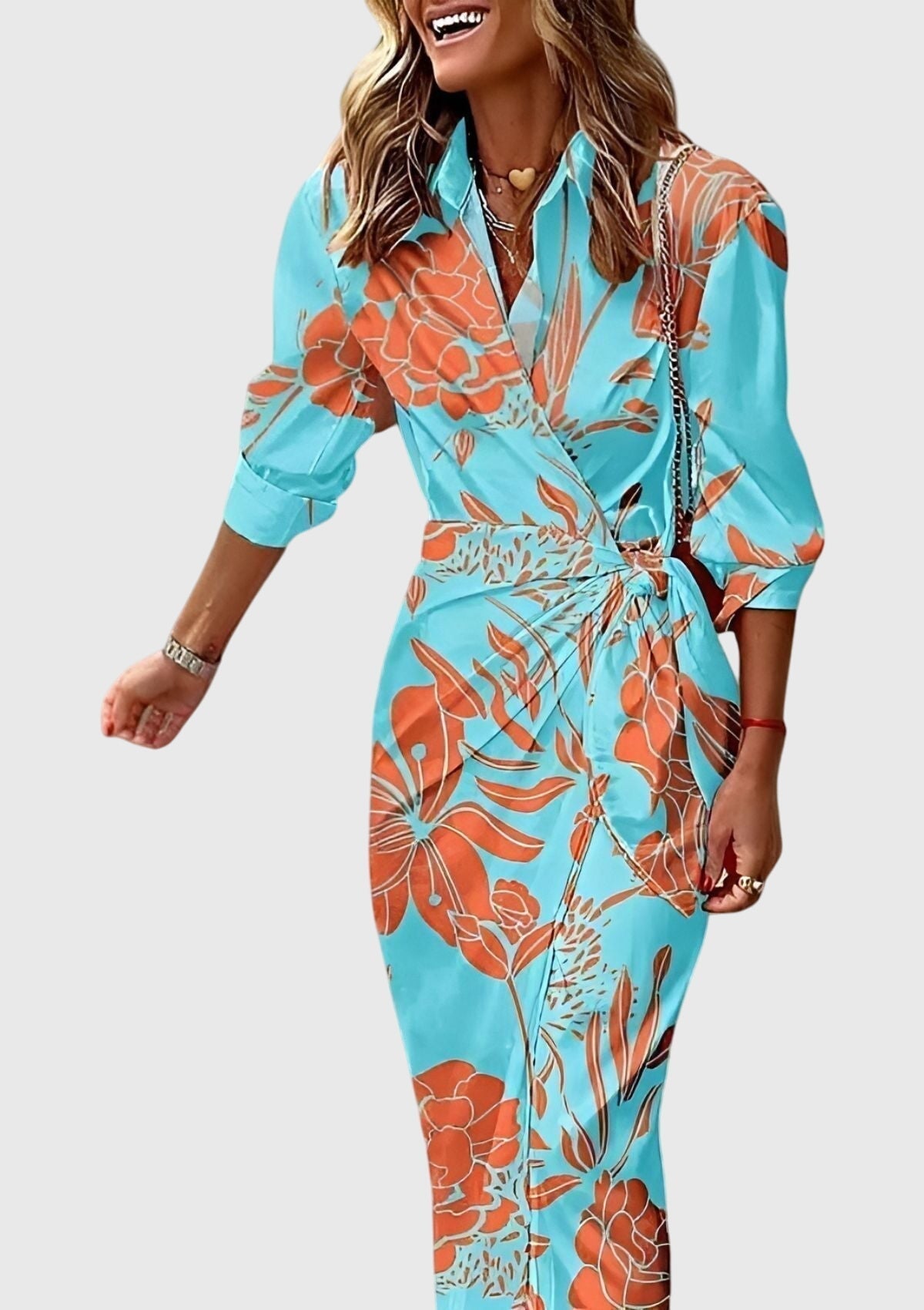 Casual Striped Midi Wrap Dress for Women