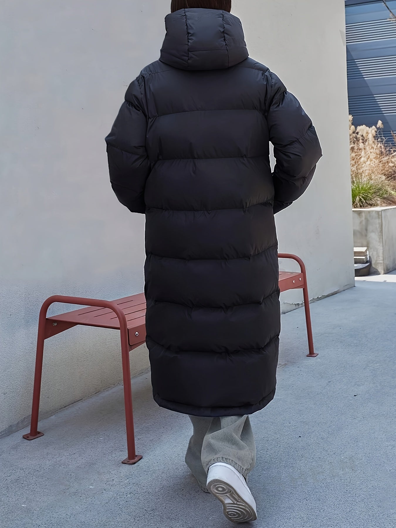Women's Long Black Puffer Jacket Quilted Hooded