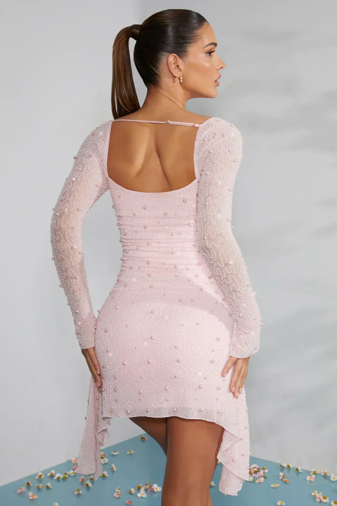 Women's Long Sleeve Mini Dress Decorated Collar
