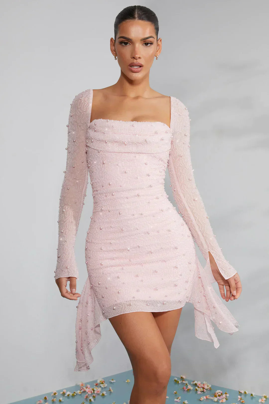 Women's Long Sleeve Mini Dress Decorated Collar