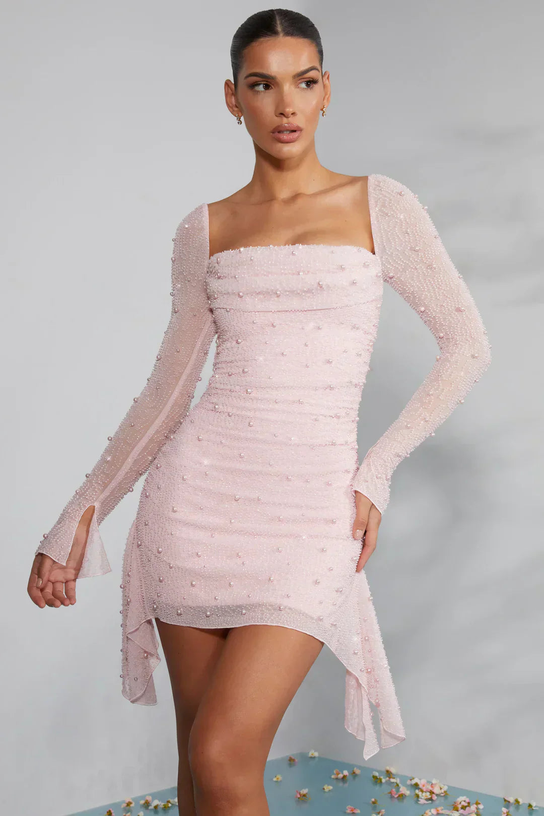 Women's Long Sleeve Mini Dress Decorated Collar