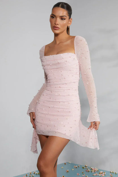 Women's Long Sleeve Mini Dress Decorated Collar