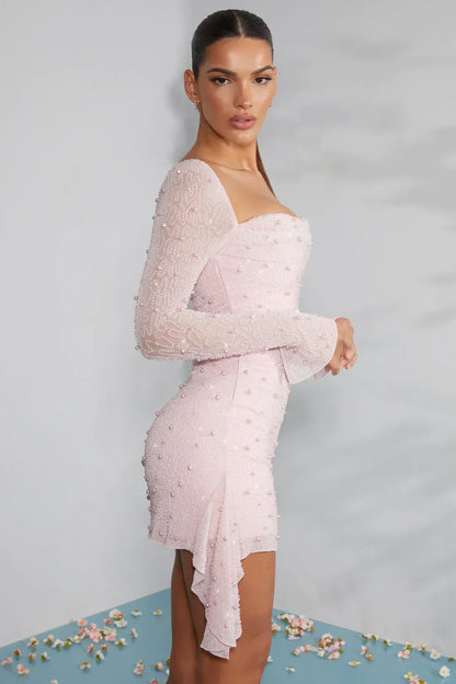 Women's Long Sleeve Mini Dress Decorated Collar