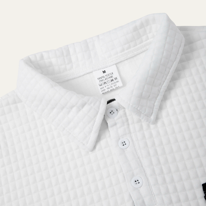 Men's Plaid Henley Sweater Textured Button Collar