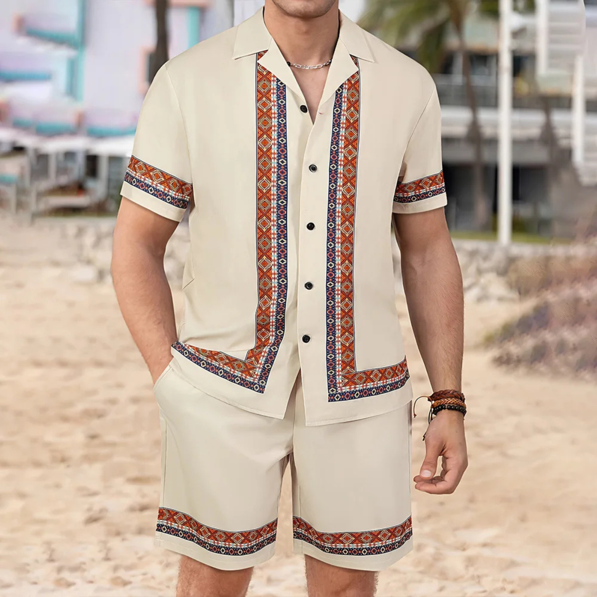 Meadowford Men's Print Shirt And Shorts Set Lightweight