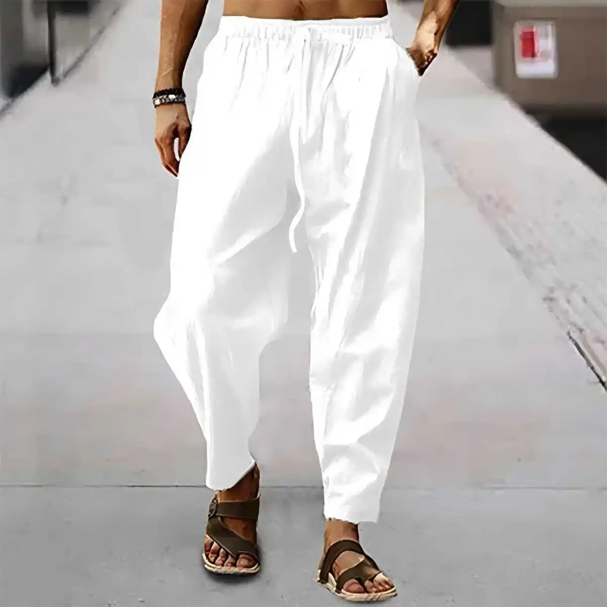 Men's Cotton Linen Wide Leg Casual Pants