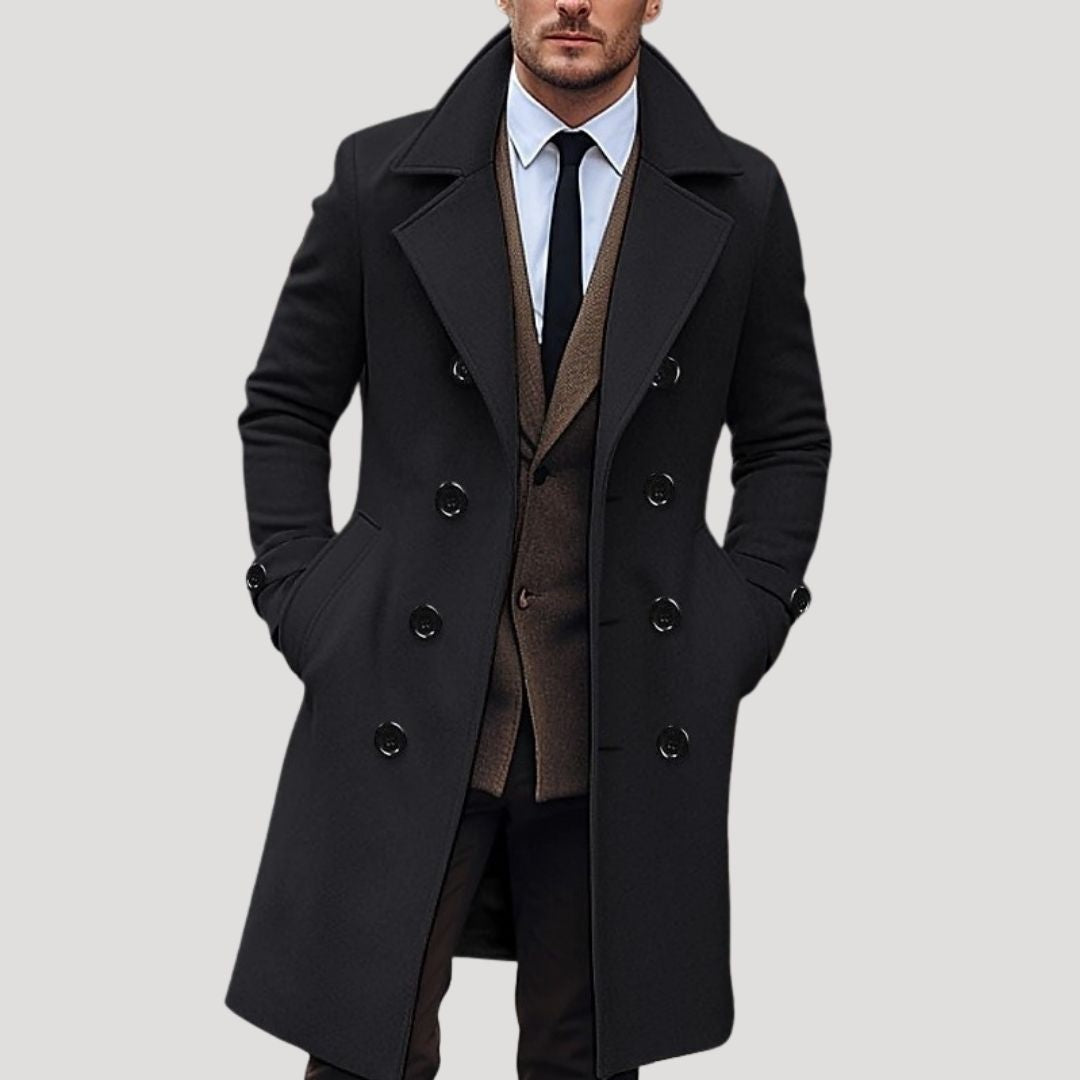 Classic Men's Spring Overcoat with Double Breasted Style - VibreMode