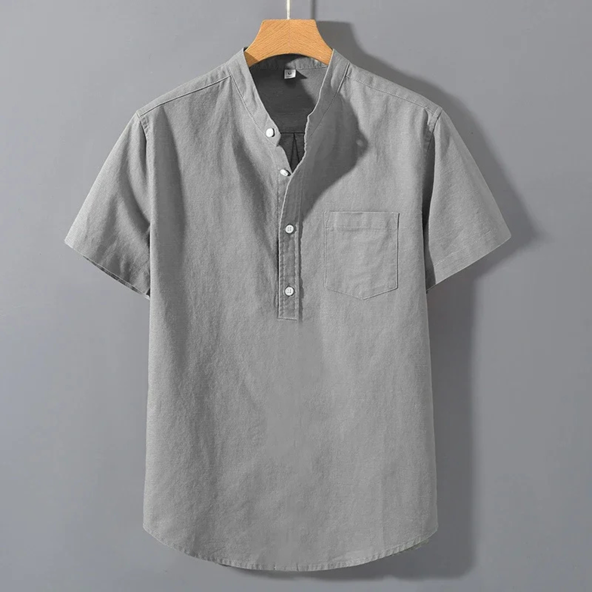Men's Henley Shirt Stand Collar Cotton Summer White