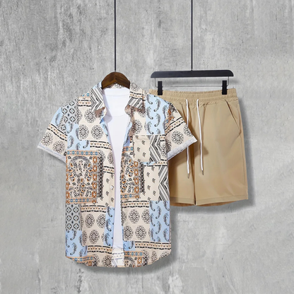 Meadowford Men's Print Shirt And Shorts Set Lightweight