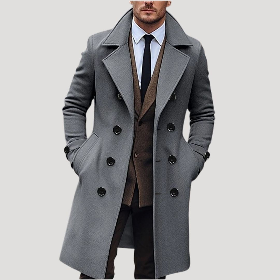 Classic Men's Spring Overcoat with Double Breasted Style