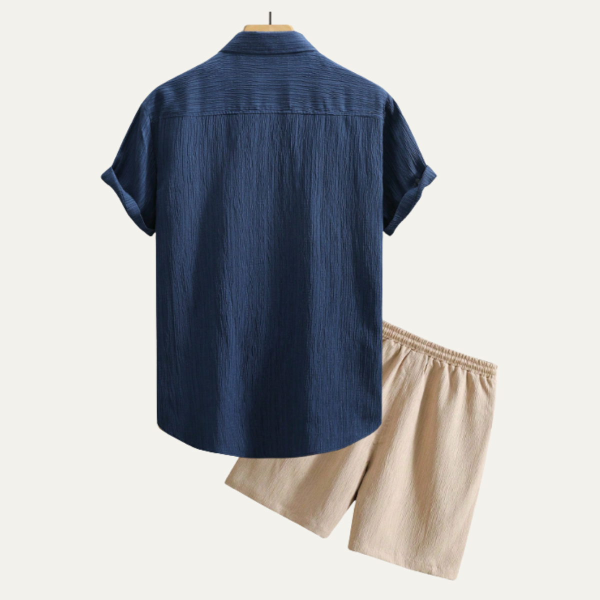 Men's Button Up Shirt And Shorts Set Cotton
