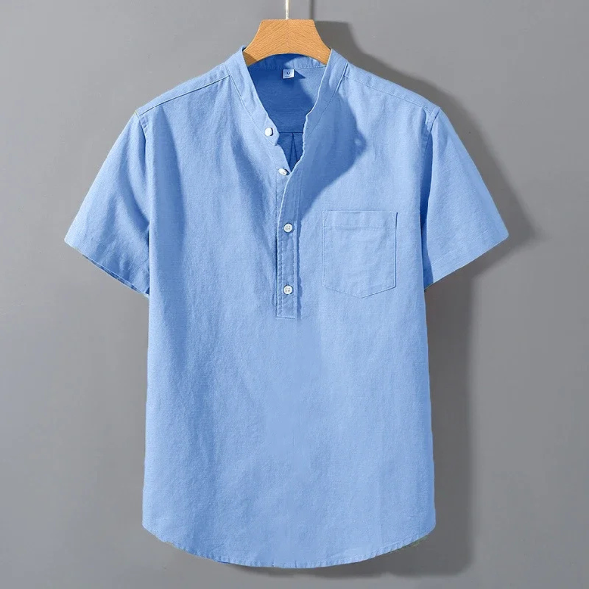 Men's Henley Shirt Stand Collar Cotton Summer White