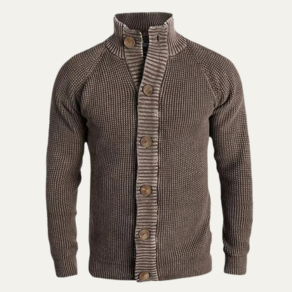 Men's Chunky Knit Cardigan High Collar Winter Sweater - VibreMode