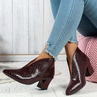 Women's Textured Ankle Boots Mid Block Heel