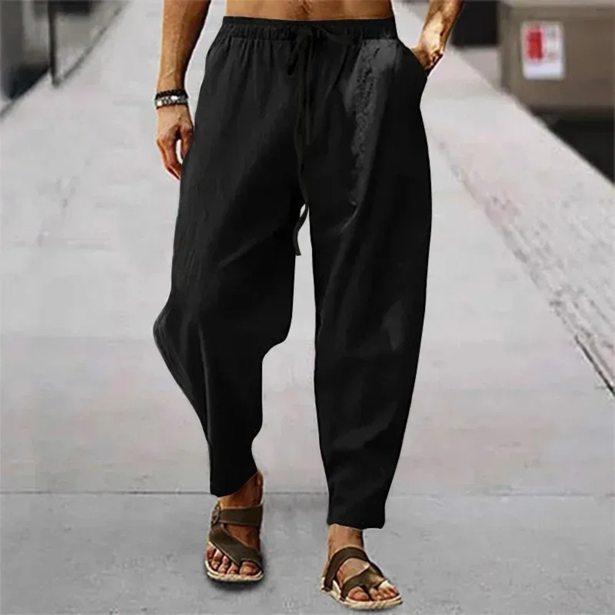 Men's Cotton Linen Wide Leg Casual Pants
