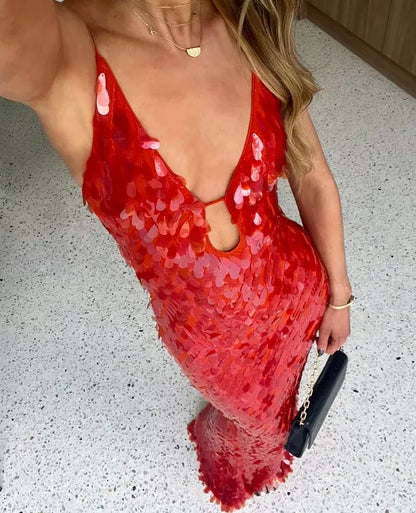 Women's Sequin Backless Wedding Guest Dress