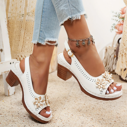 Brown Buckle Ankle Strap Flat Sandals
