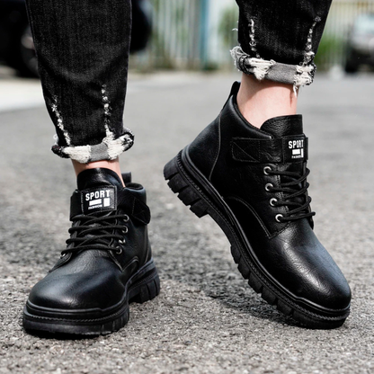 Men's Leather Ankle Boots Rugged Lace Up Outdoor