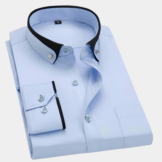 Men's Long Sleeve Button Front Shirt Contrast Collar - VibreMode