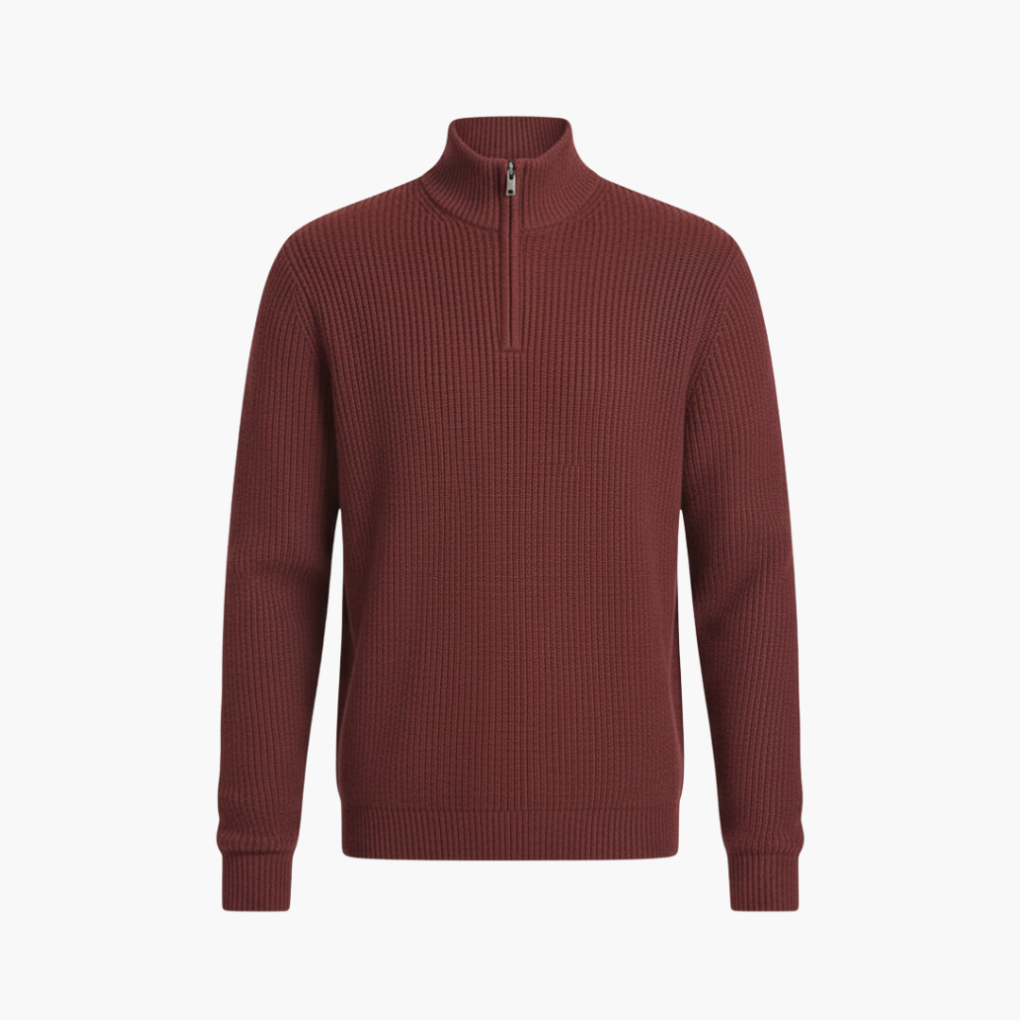 Men's Ribbed Knit Pullover Half-Zip - VibreMode