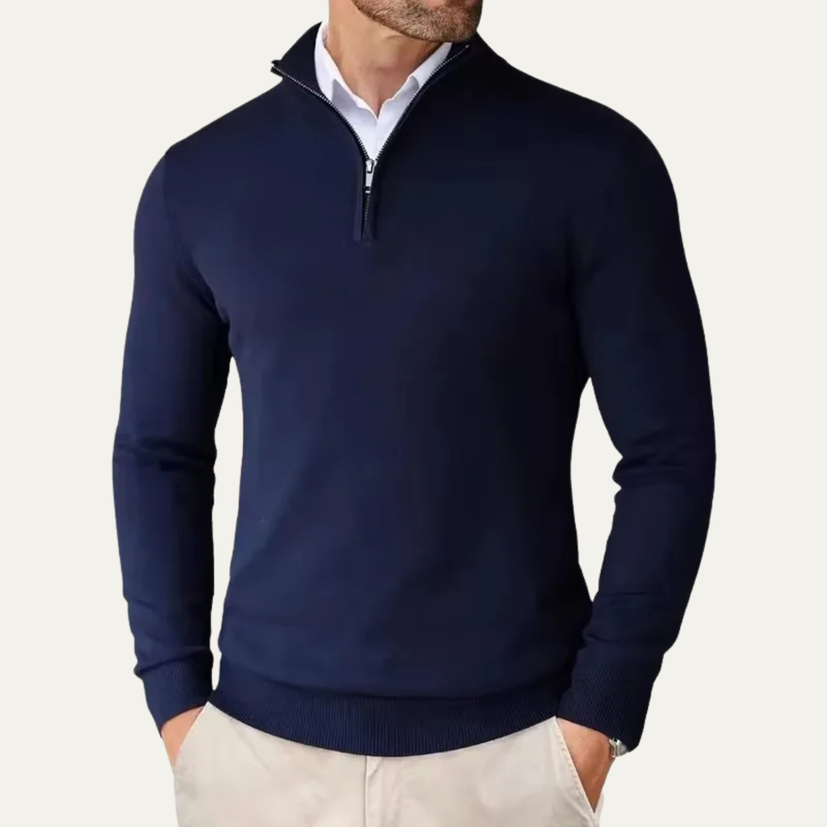 Men's Quarter Zip Knitted Sweater Mock Neck