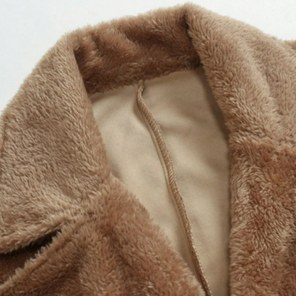 Fairchild Men's Double Breasted Plush Winter Coat Brown