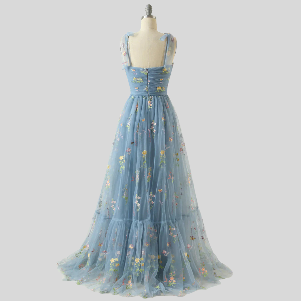 Women's Embroidered Tulle Ball Gown Evening Dress