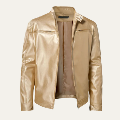 Men's Leather Biker Jacket Vintage Zip Up