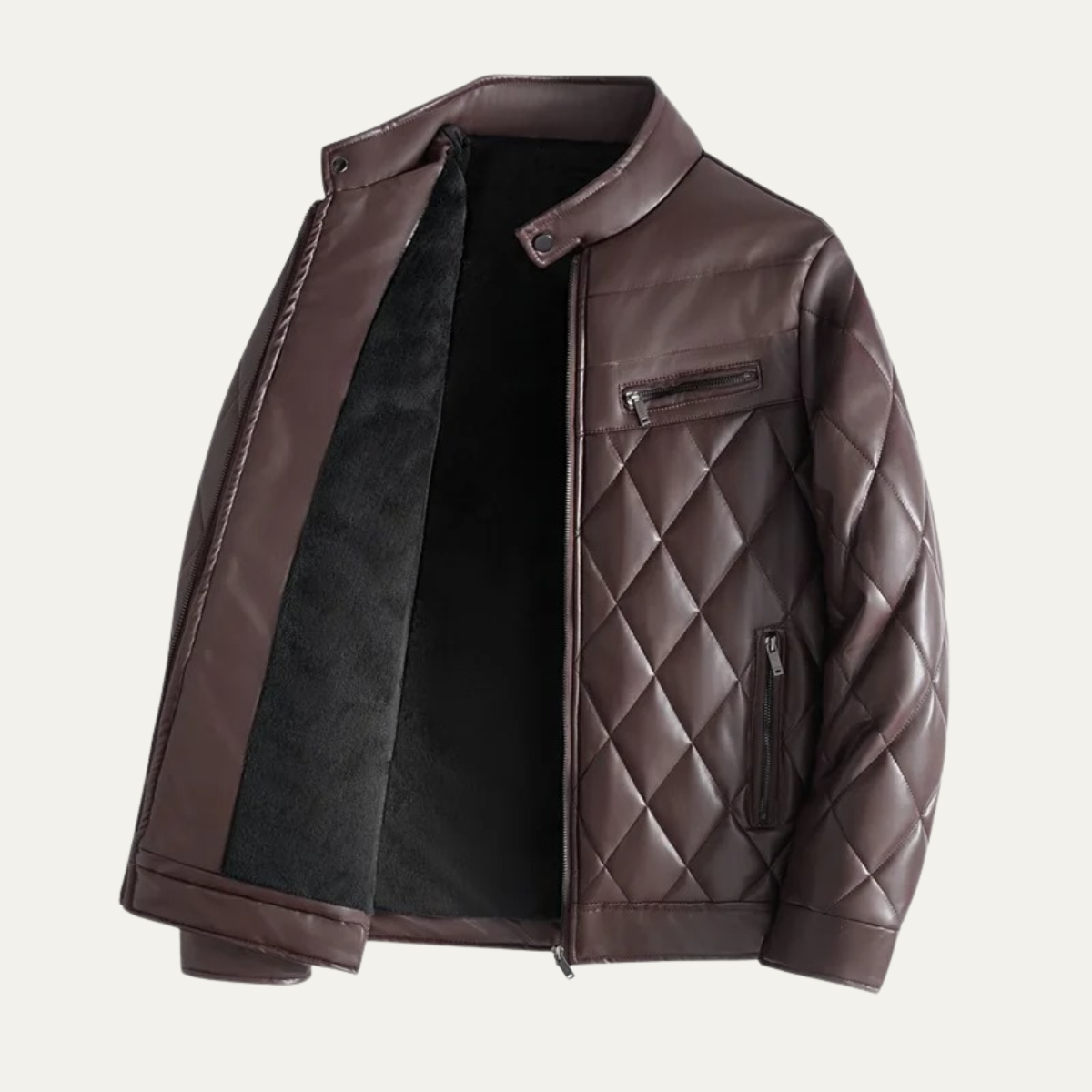 Moscova Men's Leather Biker Jacket Thick Quilted Black