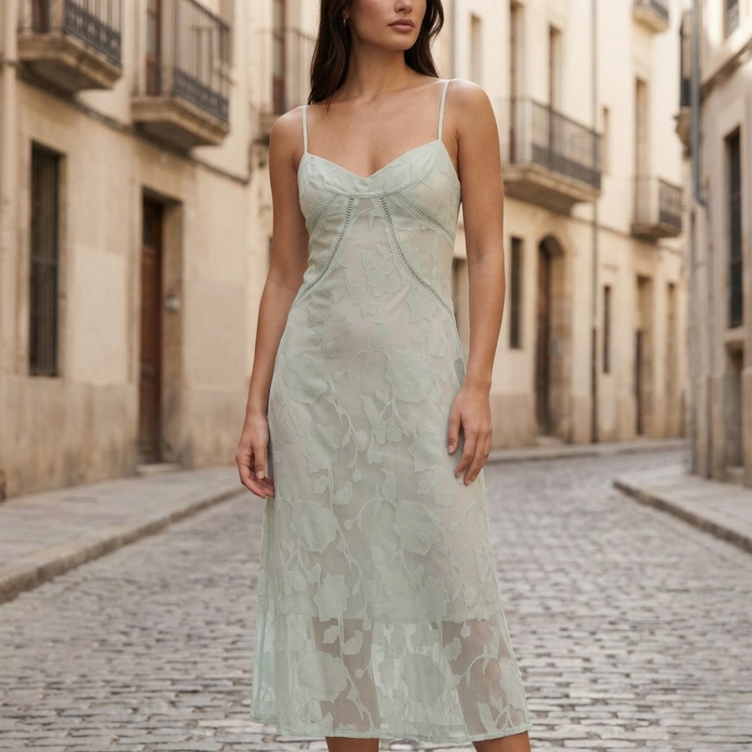 Maxi Dress Spaghetti Strap Embroidered Women