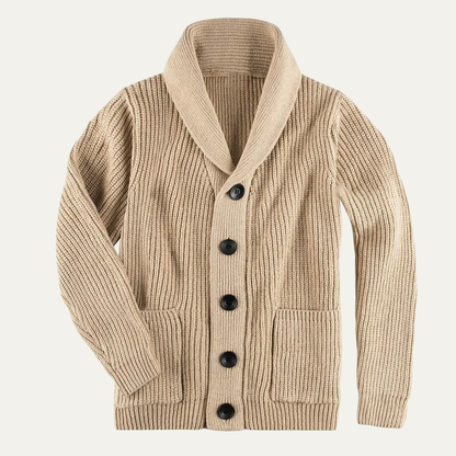 Men's Cotton Blend Cardigan Shawl Collar Chunky Knit