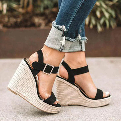 Women's Wedge Sandals Woven Adjustable Buckle Merlot